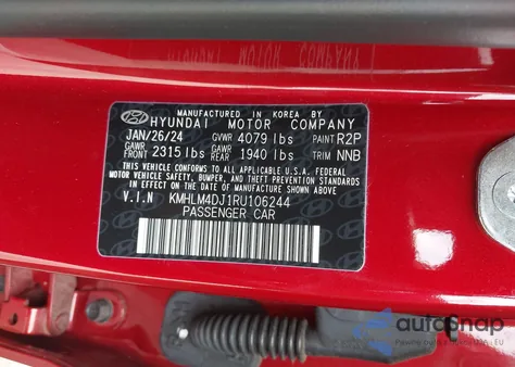 2024 Hyundai Elantra Hybrid Blue из США, поврежденный, VIN KMHLM4DJ1RU106244